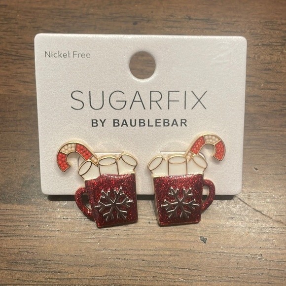NEW Sugarfix Baublebar Hot Cocoa Mug Enamel Stud Earrings - Picture 1 of 5